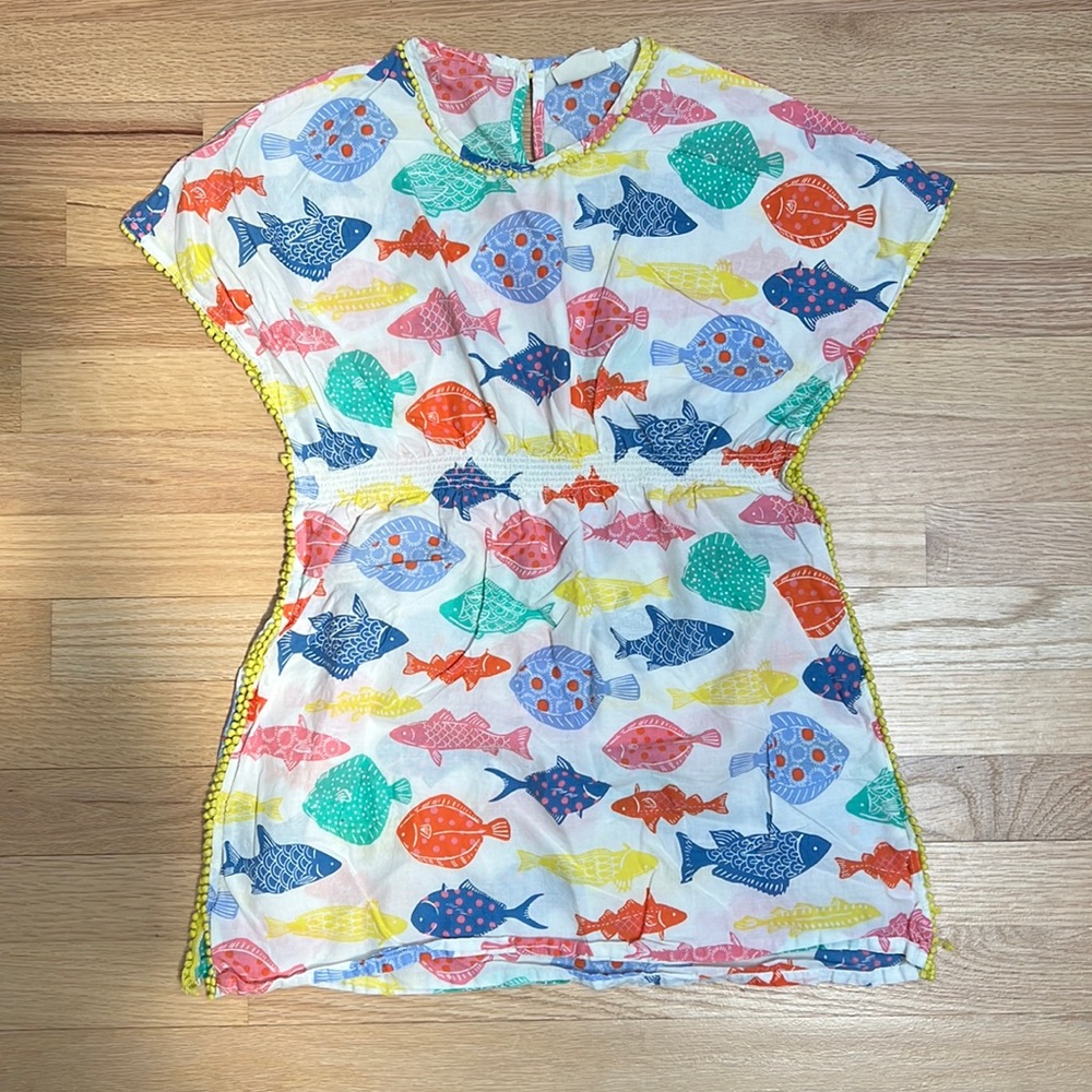 Mini Boden Colorful Fish Print Coverup - 9-10 Y
